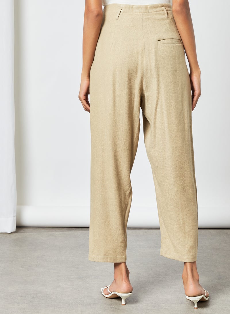 CORD High Waist Cropped Pants Khaki  - Image 3