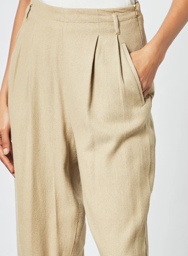 CORD High Waist Cropped Pants Khaki