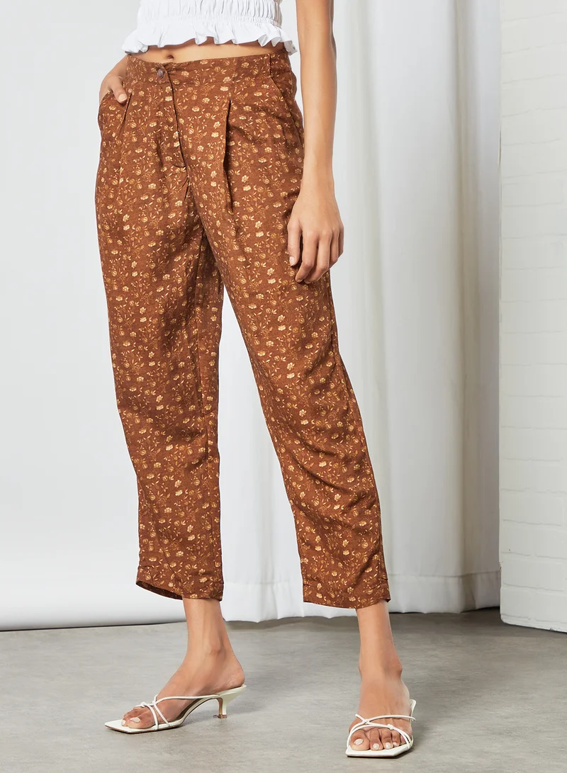 CORD All-Over Print Pants Brown