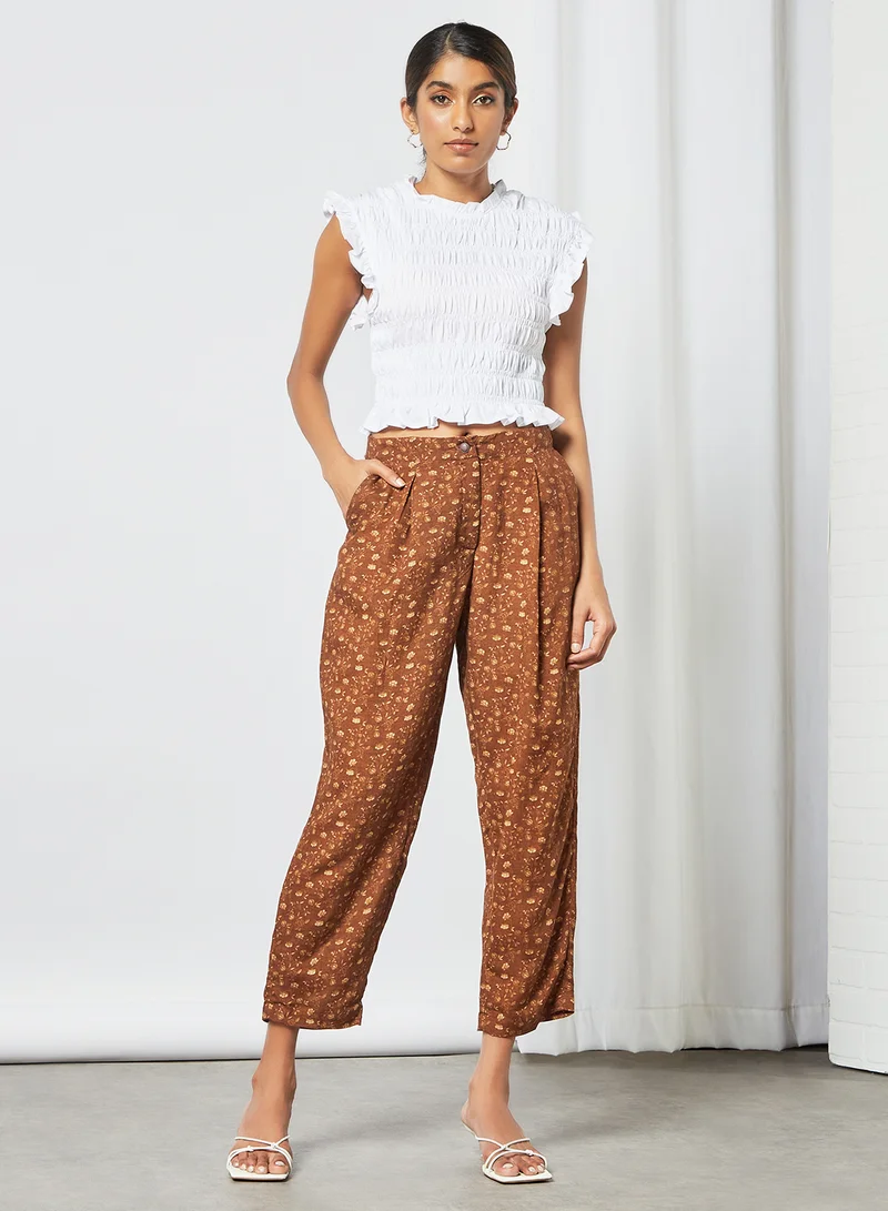 CORD All-Over Print Pants Brown