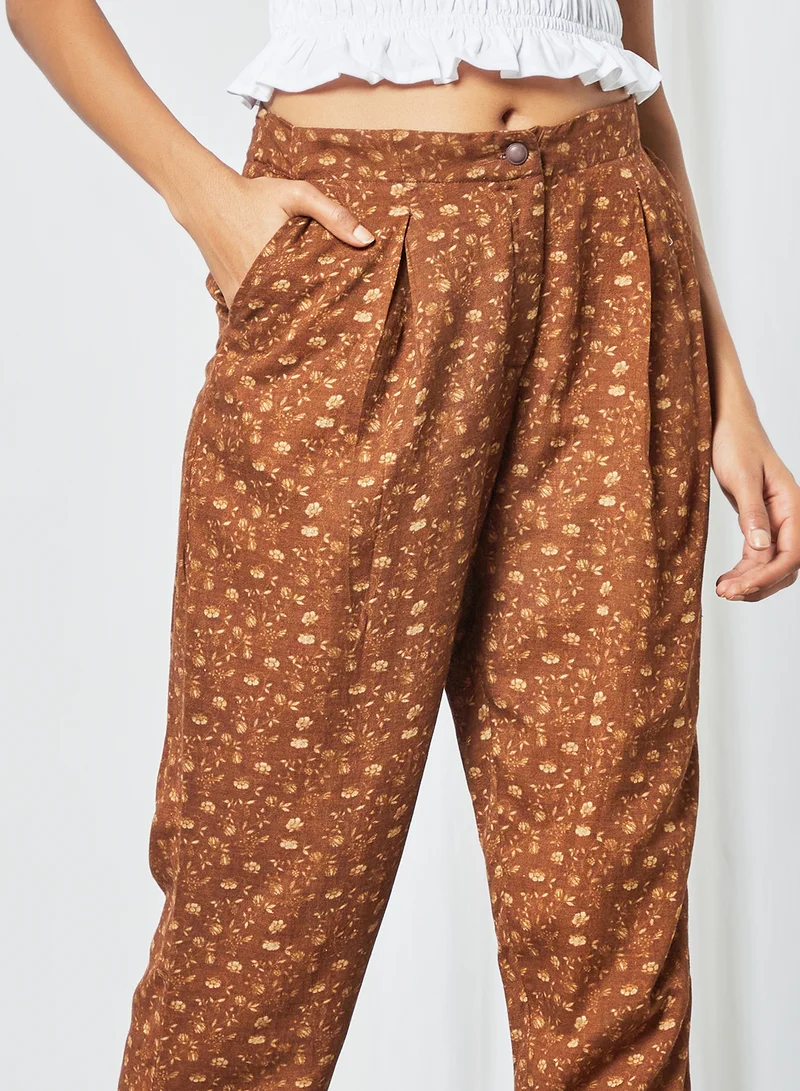 CORD All-Over Print Pants Brown