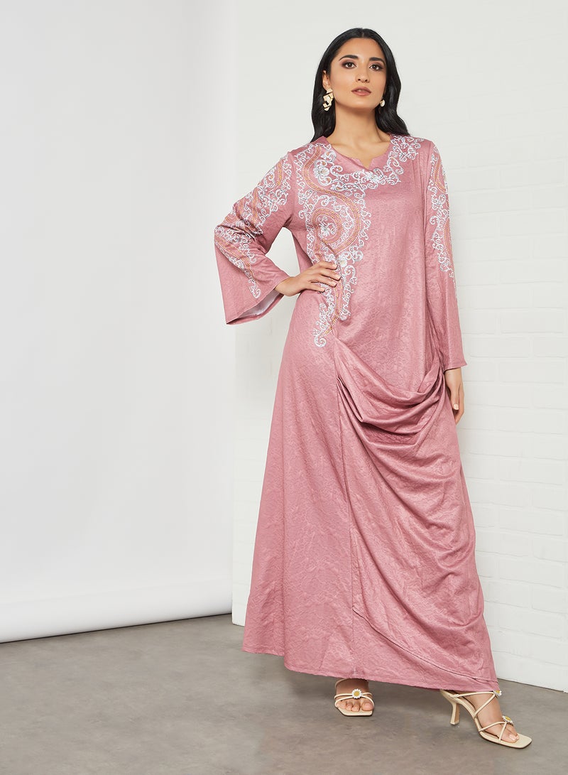 SIVVI for HANIYA Printed Draped Jalabiya Pink  - Image 2