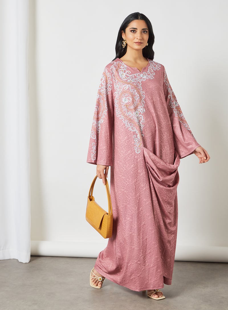 SIVVI for HANIYA Printed Draped Jalabiya Pink  - Image 1