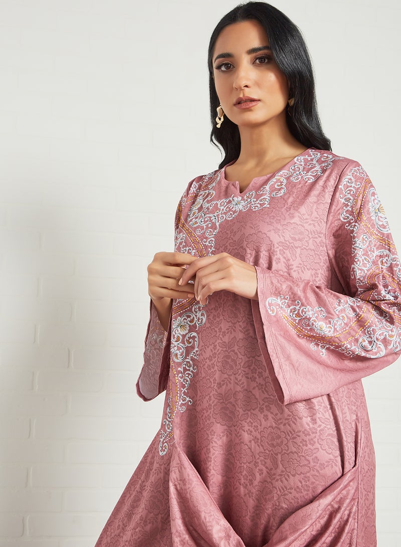 SIVVI for HANIYA Printed Draped Jalabiya Pink  - Image 3