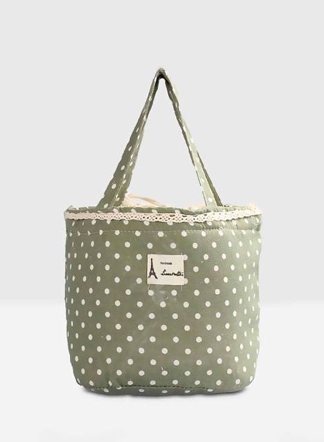 CYTHERIA Polka Dots Insulated Lunch Bag Green/Beige 17x15x18cm  - Image 2