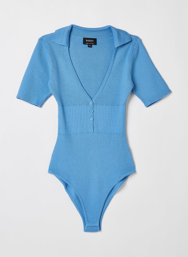 Bardot - Ribbed Short Sleeve Bodysuit Blue - Image 1