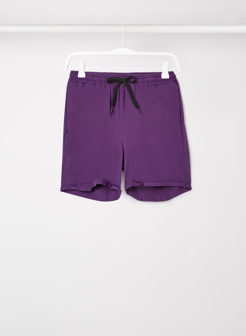 ABOF Elastic Waistband Drawstring Mid Rise Shorts Purple - Image 1