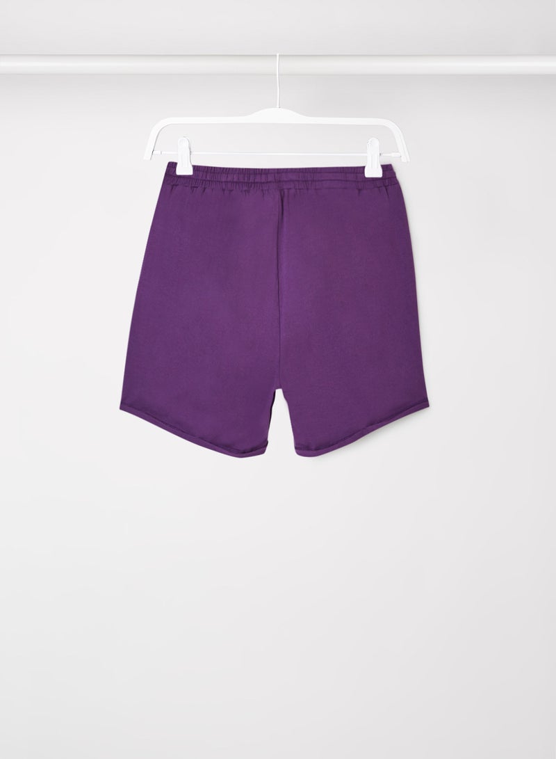 ABOF Elastic Waistband Drawstring Mid Rise Shorts Purple - Image 2