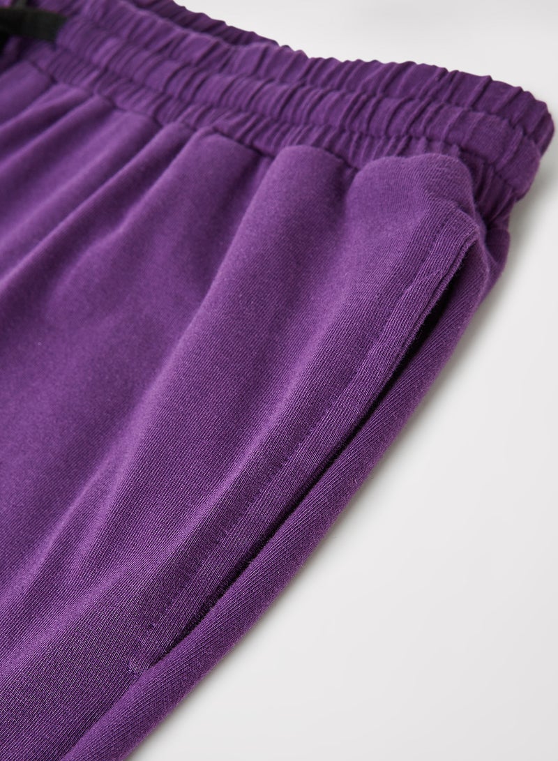 ABOF Elastic Waistband Drawstring Mid Rise Shorts Purple - Image 3