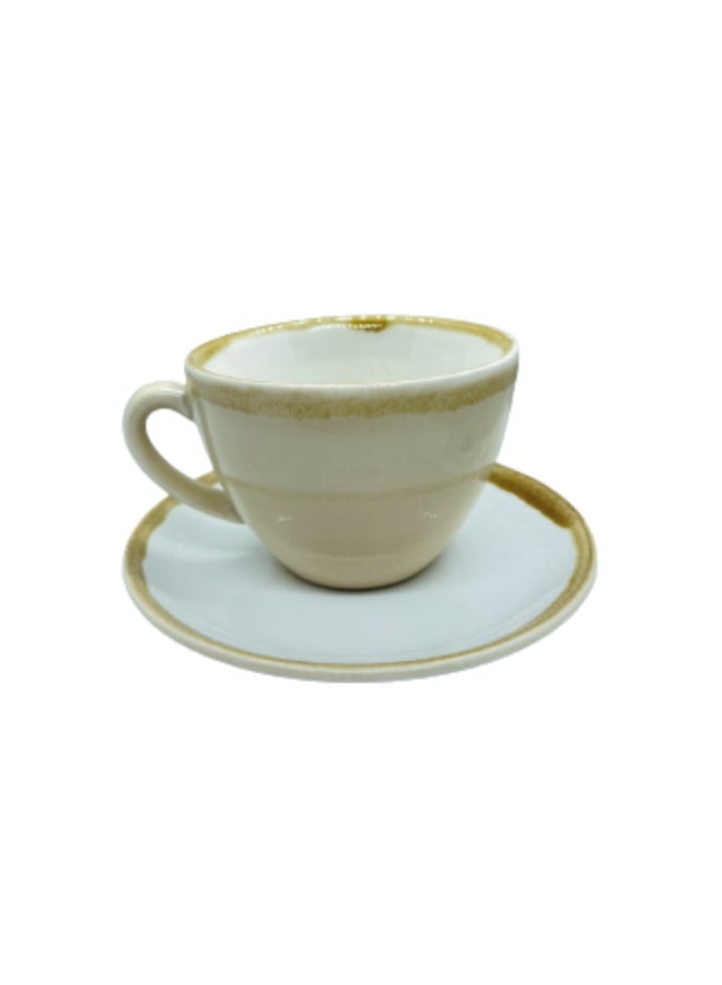 Kiln Ceramic Coffee Cup And Saucer Set Beige 