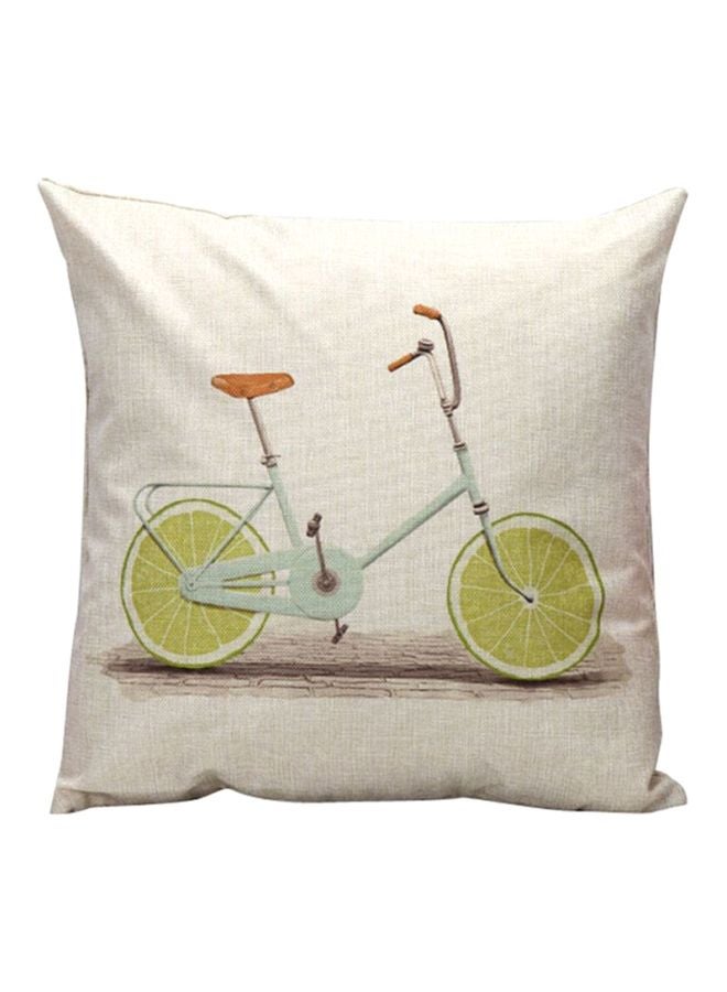 Voberry Bicycle Printed Cushion Cover Beige/Green/Blue 45x45cm