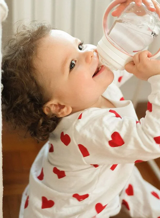BEABA 2 In 1 Bottle To Sippy Learning Sippy Cup With Bottle And Soft Silicone Spout, 7 Oz (Rose)