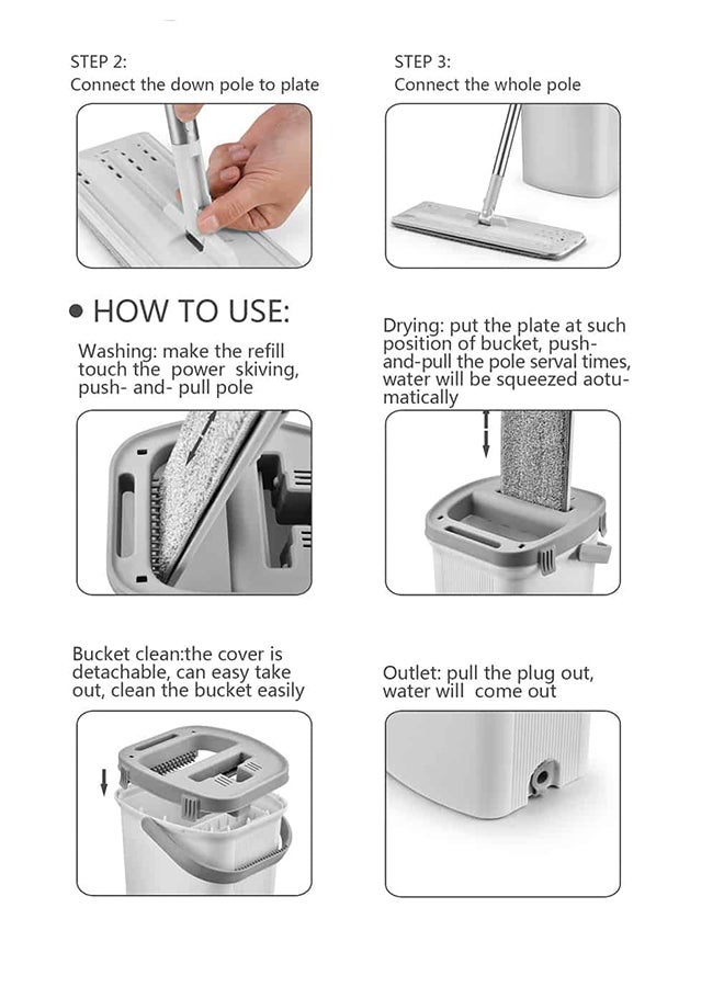 Floret - Microfiber Flat Mop And Bucket System With Pad Grey - Image 1