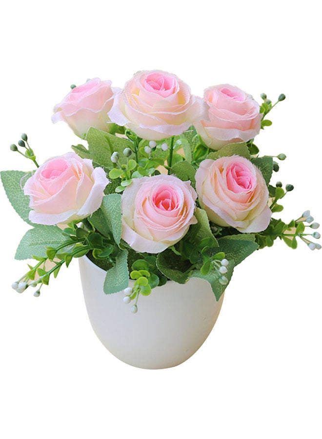 أصيص بزهور صناعية أبيض/وردي/أخضر 20x15x15سم