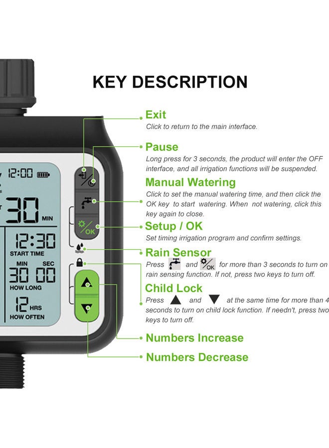 Electronic Automatic Irrigation Timer With Large LCD Screen Black