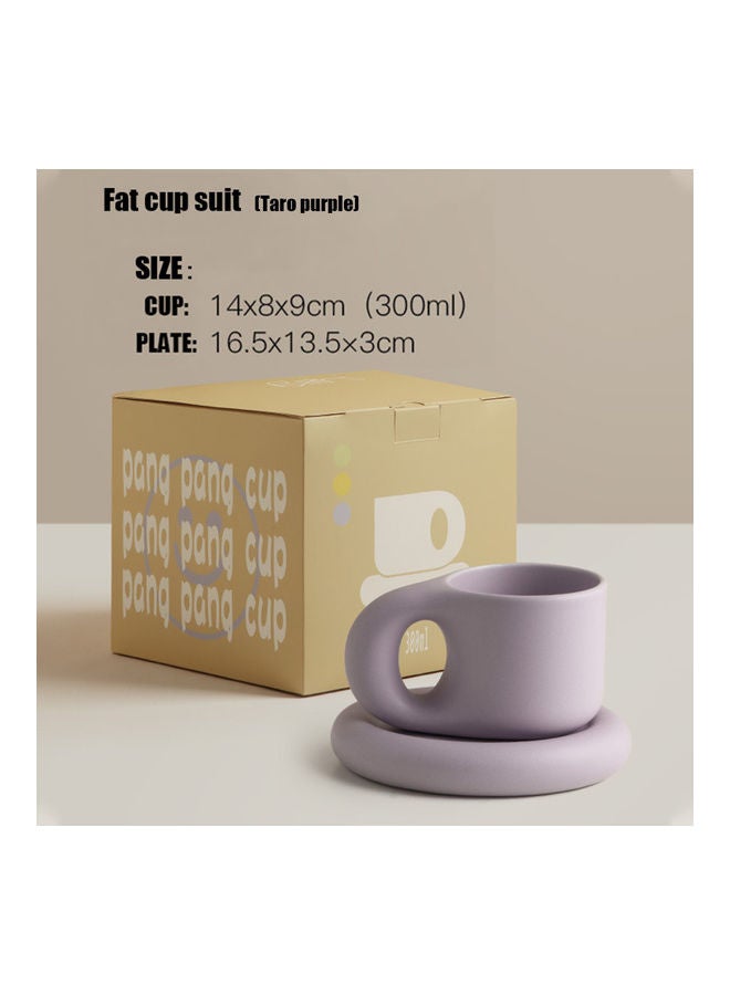2-Piece Ceramic Coffee Cup And Saucer Set Purple 14x8x9cm