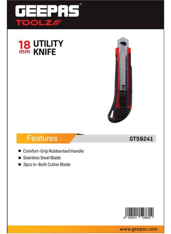 GEEPAS Auto-Retractable Safety 18mm Utility Knife - Portable  Multi-Purpose Outdoor Knife | Ergonomic Handle & Razor-Sharp Blades | Safety Toolkit with Safe  Internal Blade Storage Black/Red/Silver 18mm - Image 3