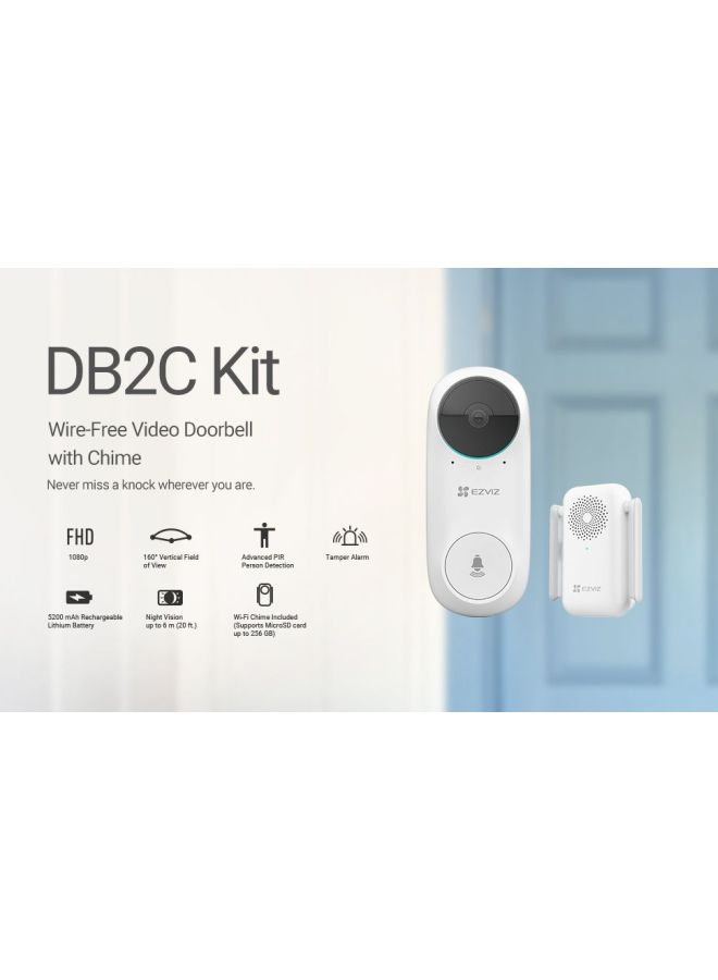 EZVIZ - DB2C Kit Wire-Free Video Doorbell with Chime White/black - Image 1