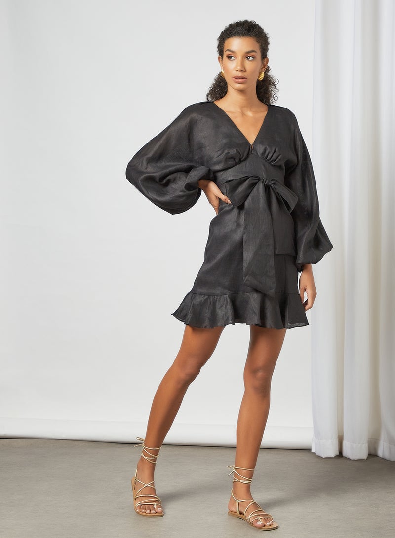 Keepsake Balloon Sleeve Dress Black - Image 1