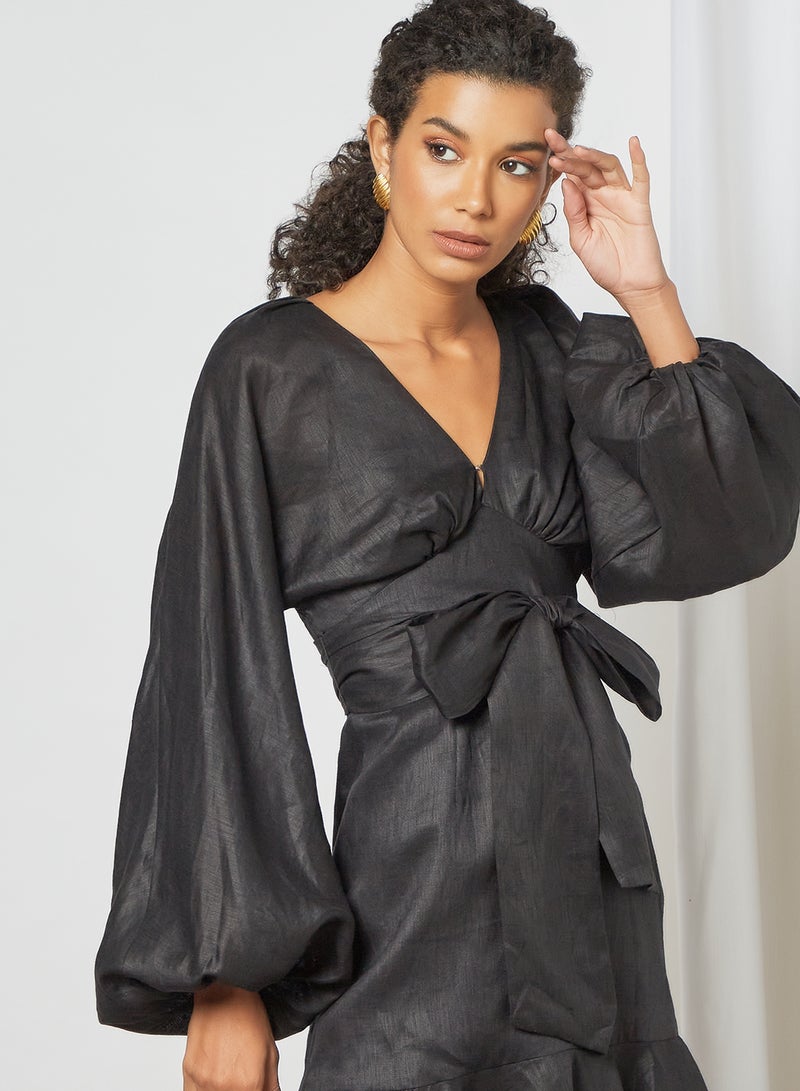 Keepsake Balloon Sleeve Dress Black - Image 4