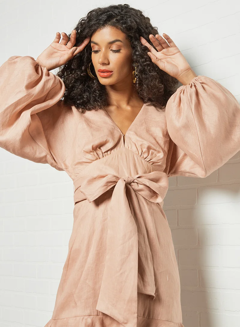 Keepsake Balloon Sleeve Dress Nude
