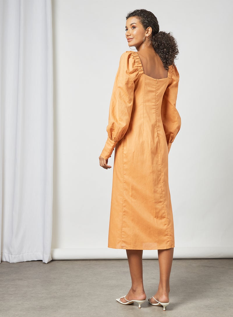 Shirred Detail Midi Dress Orange - v1623529340/N46618791V_3