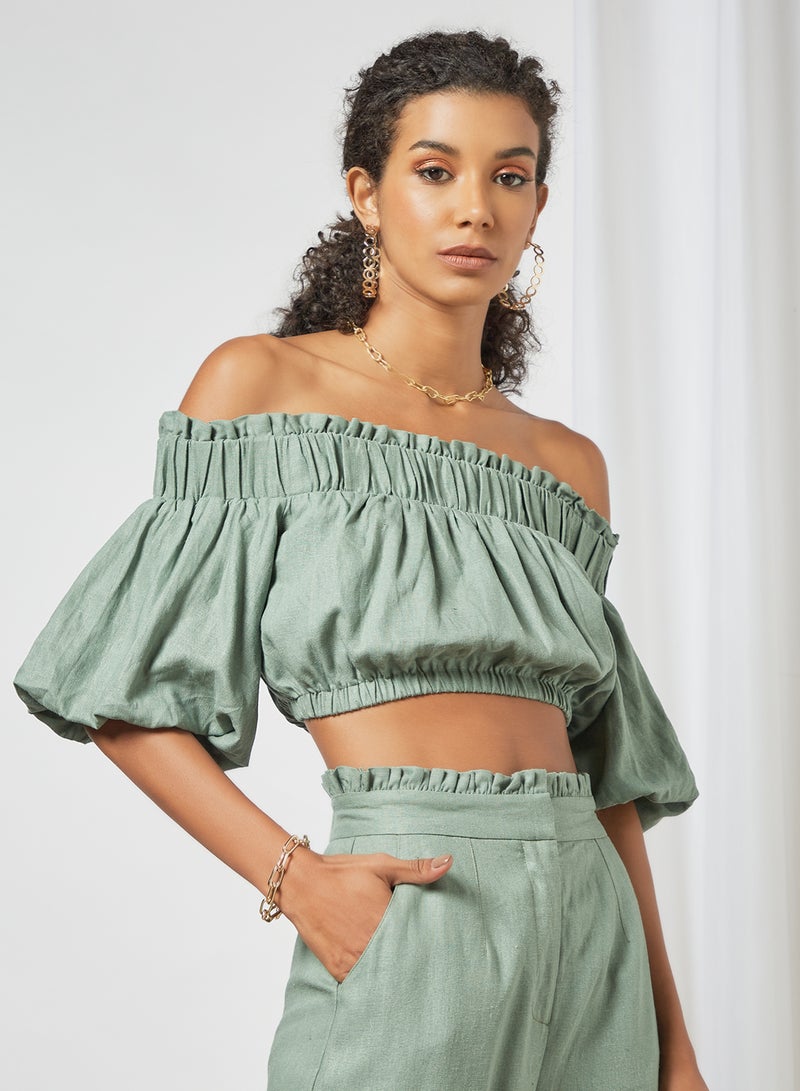 Off-Shoulder Crop Top Green - v1623529341/N43364771V_1