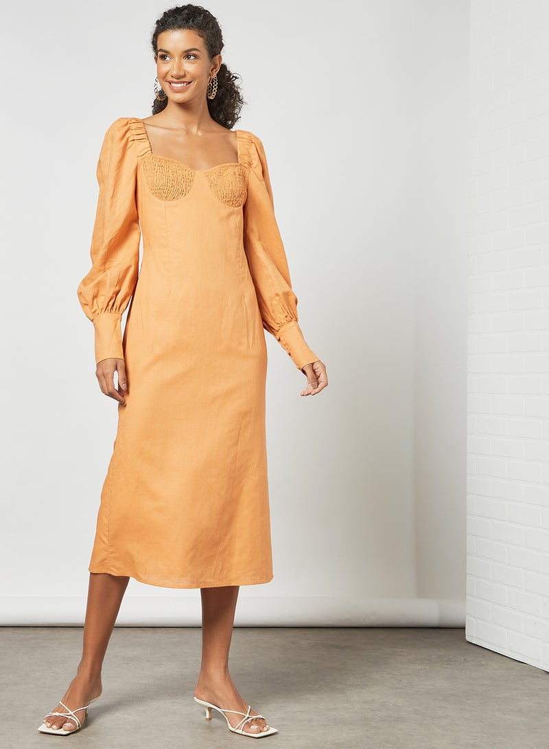 Charlie Holiday. - Shirred Detail Midi Dress Orange - Image 1