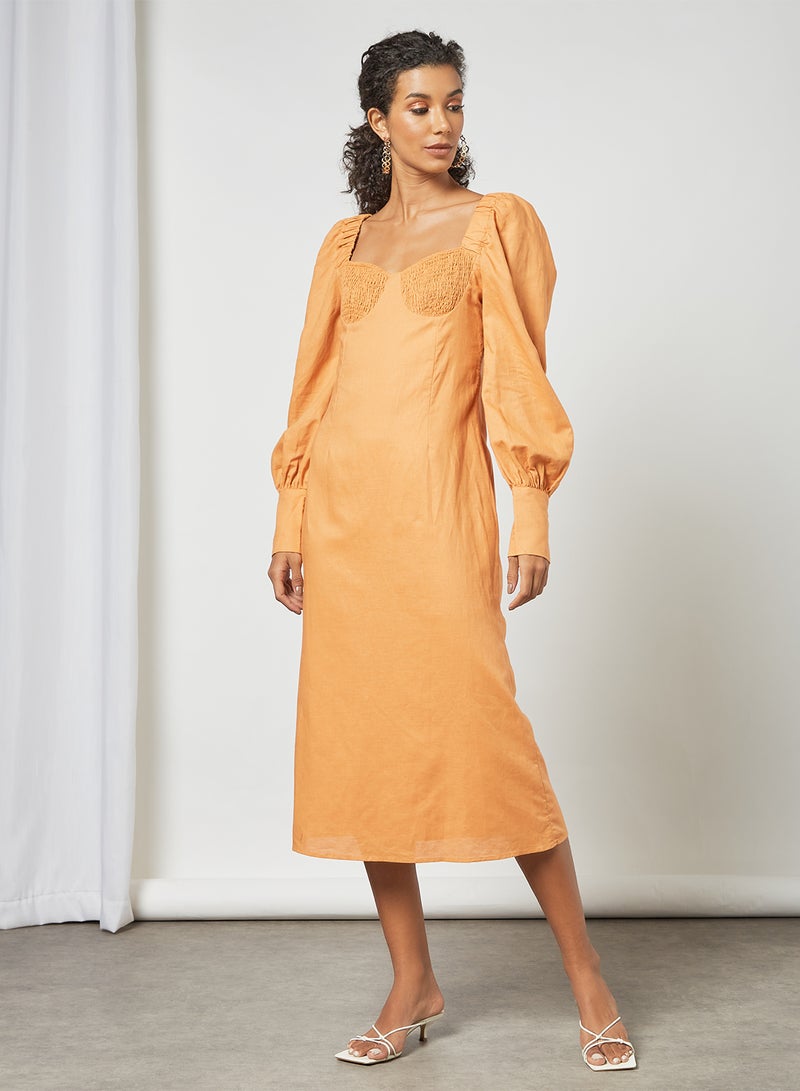 Shirred Detail Midi Dress Orange - v1623529341/N46618791V_2