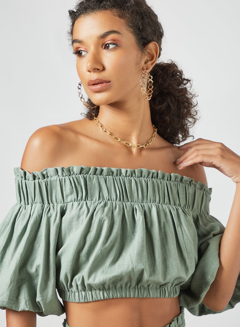 Off-Shoulder Crop Top Green - v1623529342/N43364771V_3