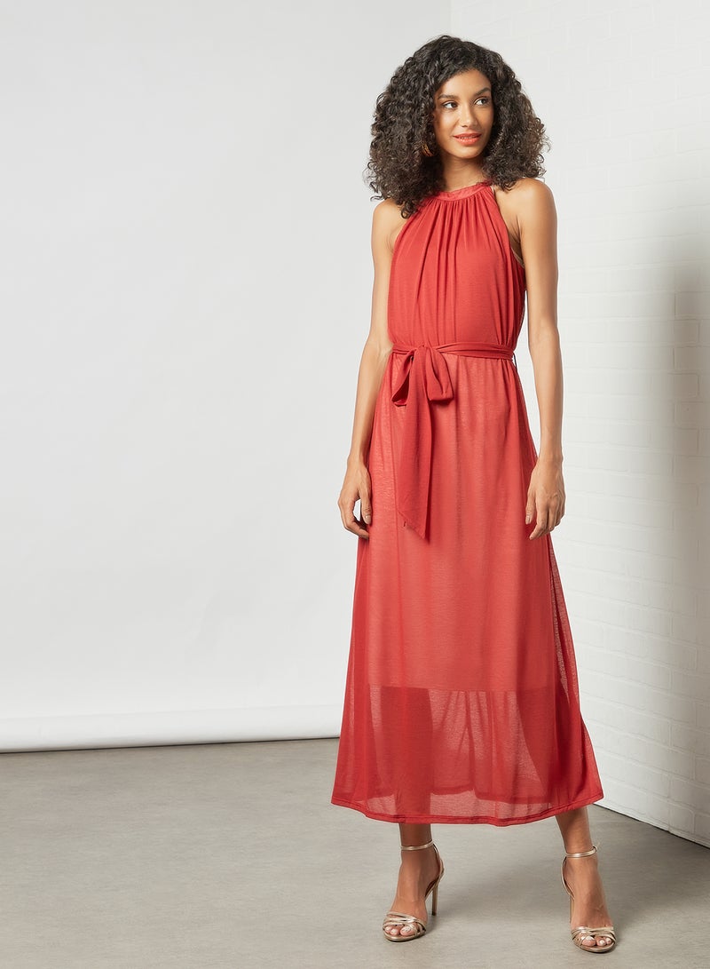 SIVVI for HANIYA Halter Neck Belted Dress Brick Red  - Image 3