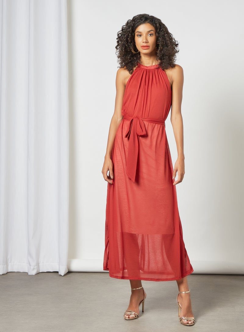 SIVVI for HANIYA Halter Neck Belted Dress Brick Red  - Image 1