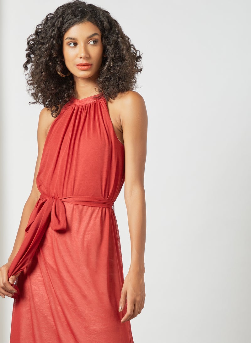 SIVVI for HANIYA Halter Neck Belted Dress Brick Red  - Image 2