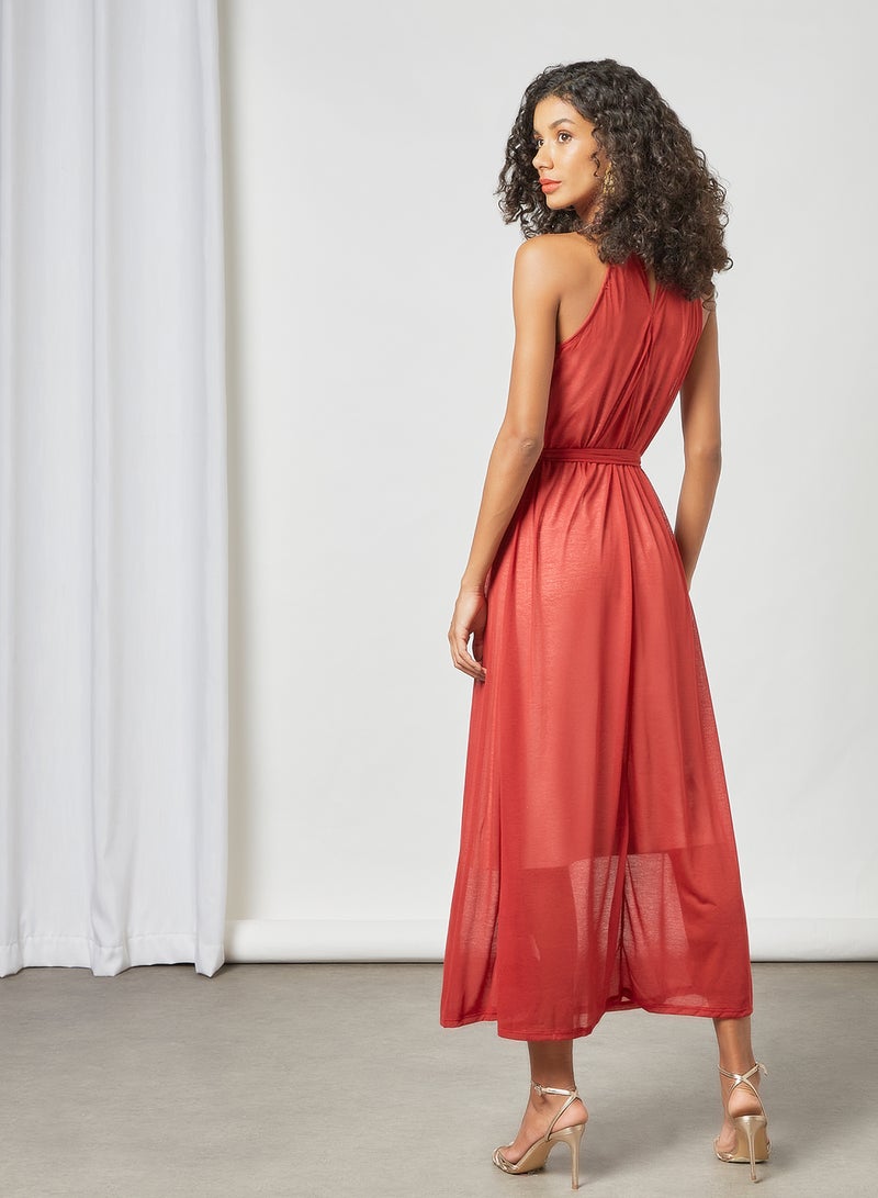 SIVVI for HANIYA Halter Neck Belted Dress Brick Red  - Image 4