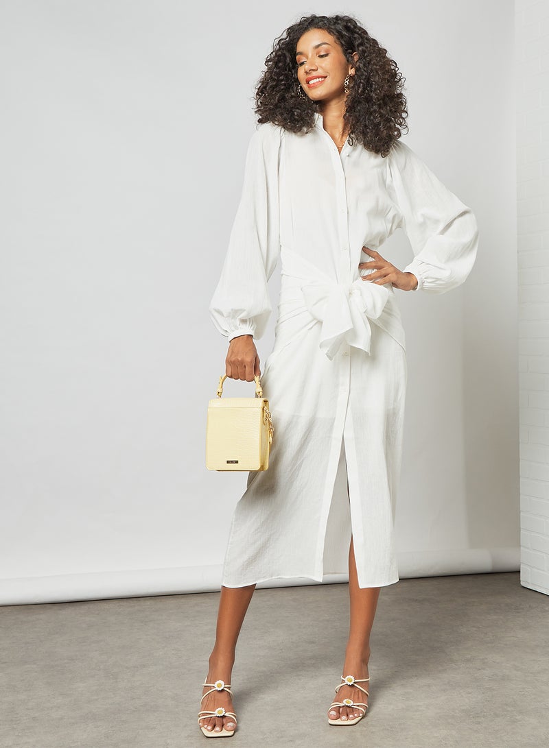 The Fifth - Front Tie Midi Dress Ivory - Image 1