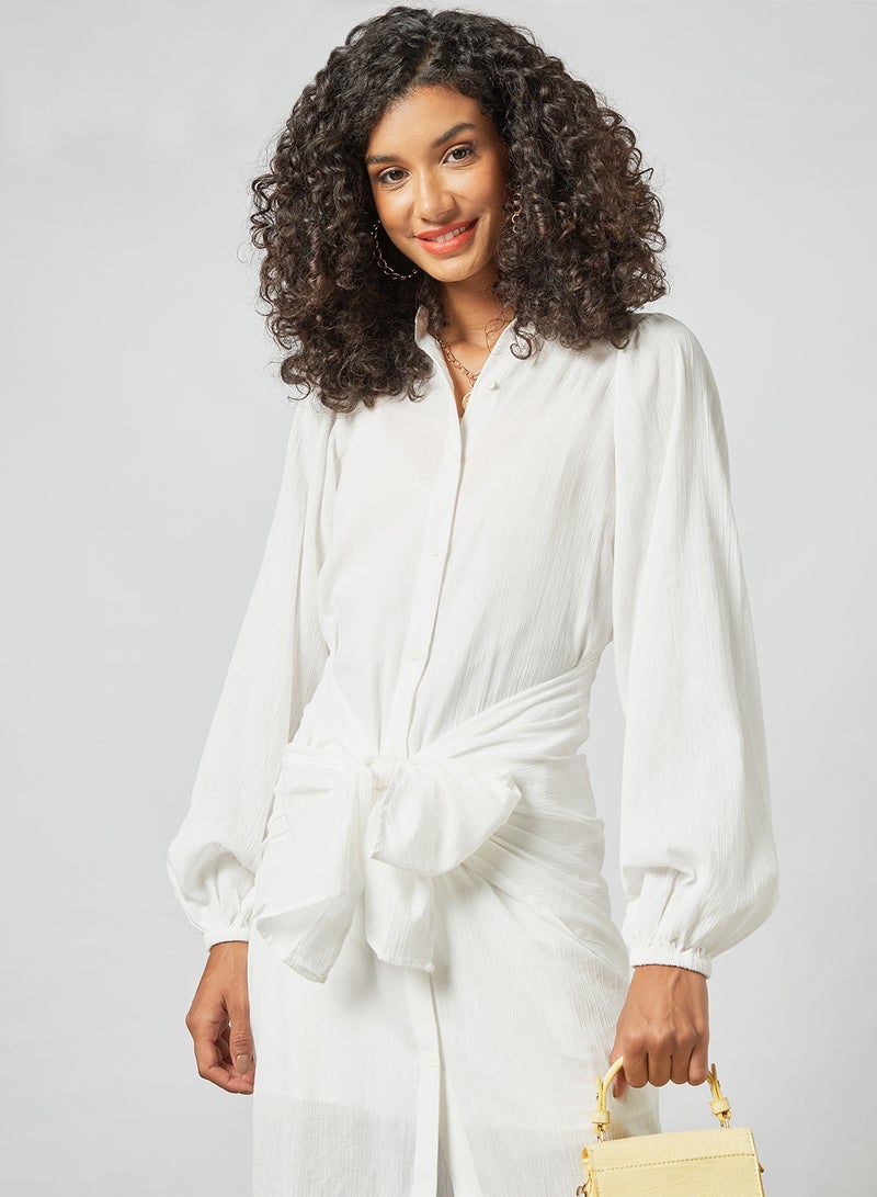 The Fifth - Front Tie Midi Dress Ivory - Image 1