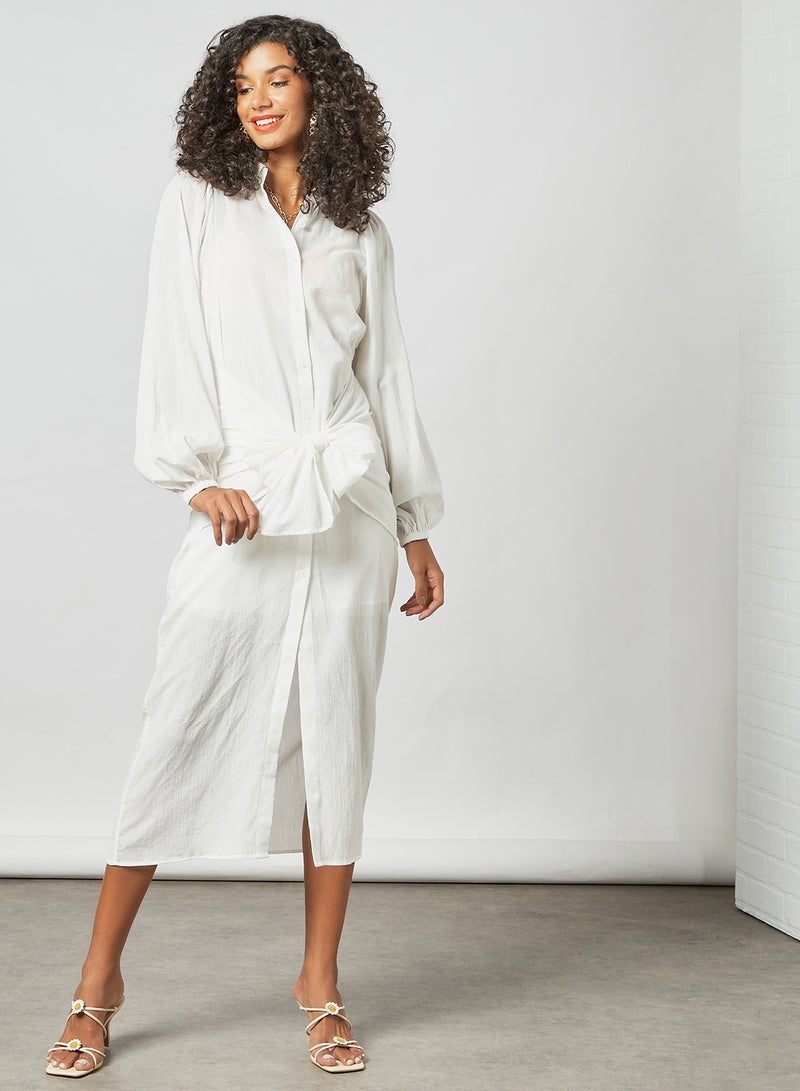 The Fifth - Front Tie Midi Dress Ivory - Image 1