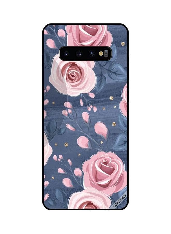 كوفرنيكس غطاء حماية واقٍ مطبوع بنمط زهور وردية وأوراق رمادية داكنة لهاتف سامسونج جالاكسي S10 بلس متعدد الألوان - Image 1