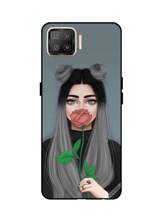 Covernex Protective Case Cover For Oppo F17 Cute Girl Hiding Mouth With Rose - Image 1