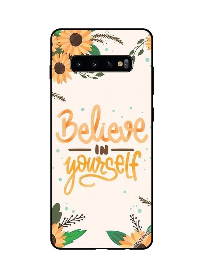 كوفرنيكس غطاء حماية لهاتف سامسونج جالاكسي S10+ طبعة عباد الشمس وعبارة "Believe In Yourself" - Image 1