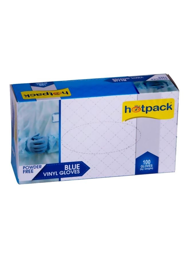 Hotpack 100-Pieces Powder Free Vinyl Gloves Blue Medium  - Image 1