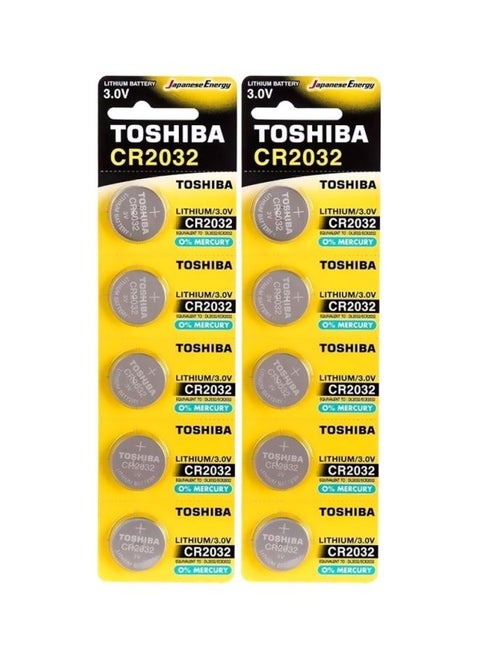 10-Piece CR2032 Lithium Coin Cell Battery 3.0V Silver