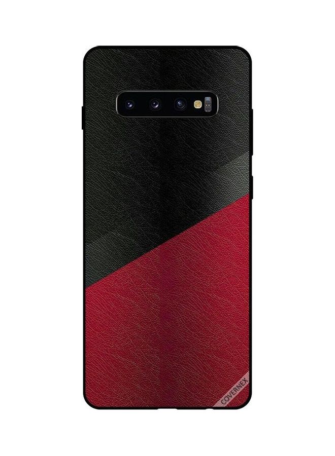 Covernex Samsung Galaxy S10 Plus Protective Case Cover Printed Featuring Black & Red Leather Pattern DESIGN_0030 - Image 1