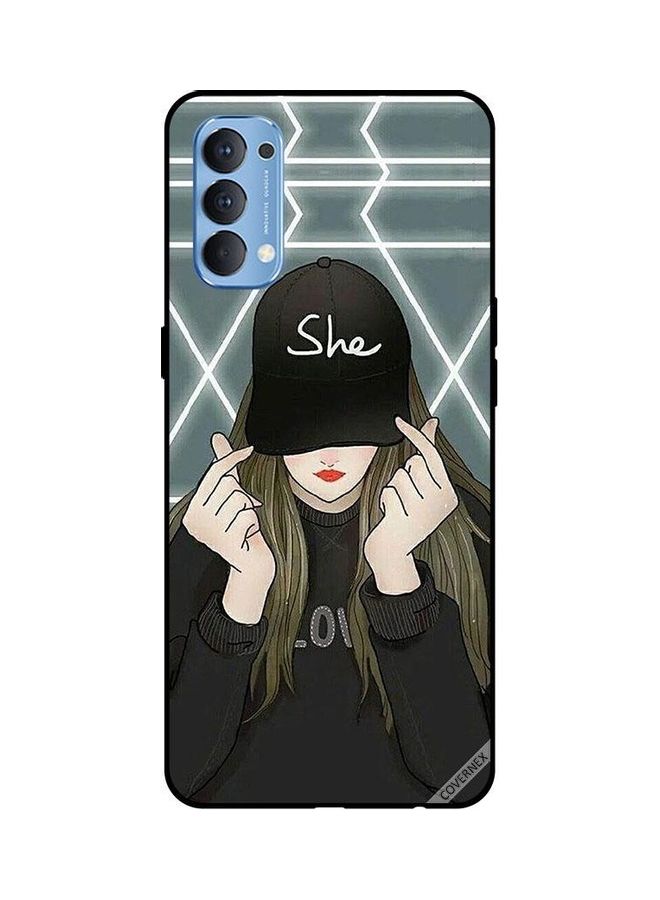 كوفرنيكس غطاء حماية لهاتف أوبو رينو 4 4G مزين بنقشة قبعة مطبوع عليها كلمة "She"  - Image 1