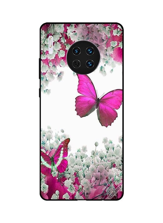 Covernex Huawei Mate 30 Protective Case Cover Printed Featuring Dark Pink Butterfly & White Flowers DESIGN_0080 - Image 1
