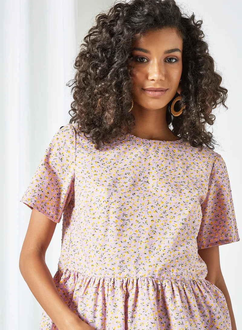 PIECES Printed Short Sleeve Blouse Pink