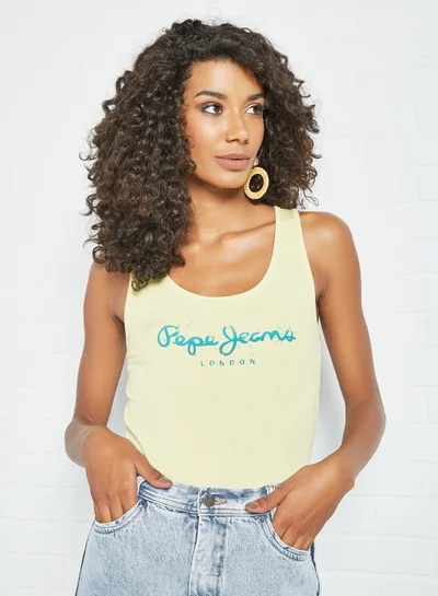Pepe Jeans LONDON Logo Print Tank Top Yellow