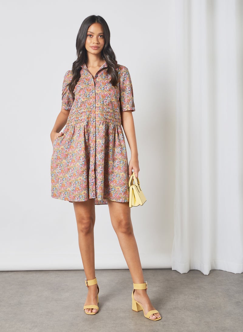 Floral Print Shirt Dress Multicolour - v1623566249/N43721586V_2