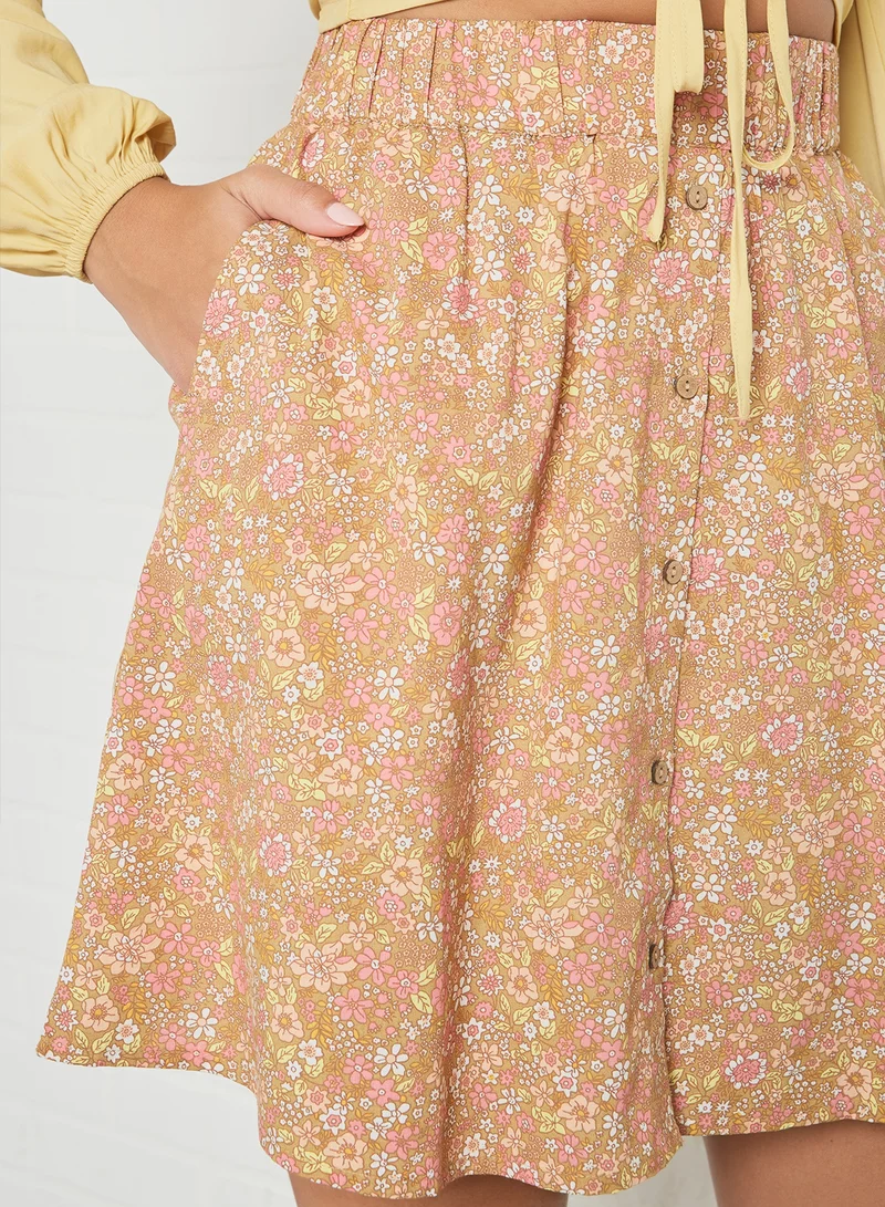 Y.A.S High Waist Mini Skirt Tan