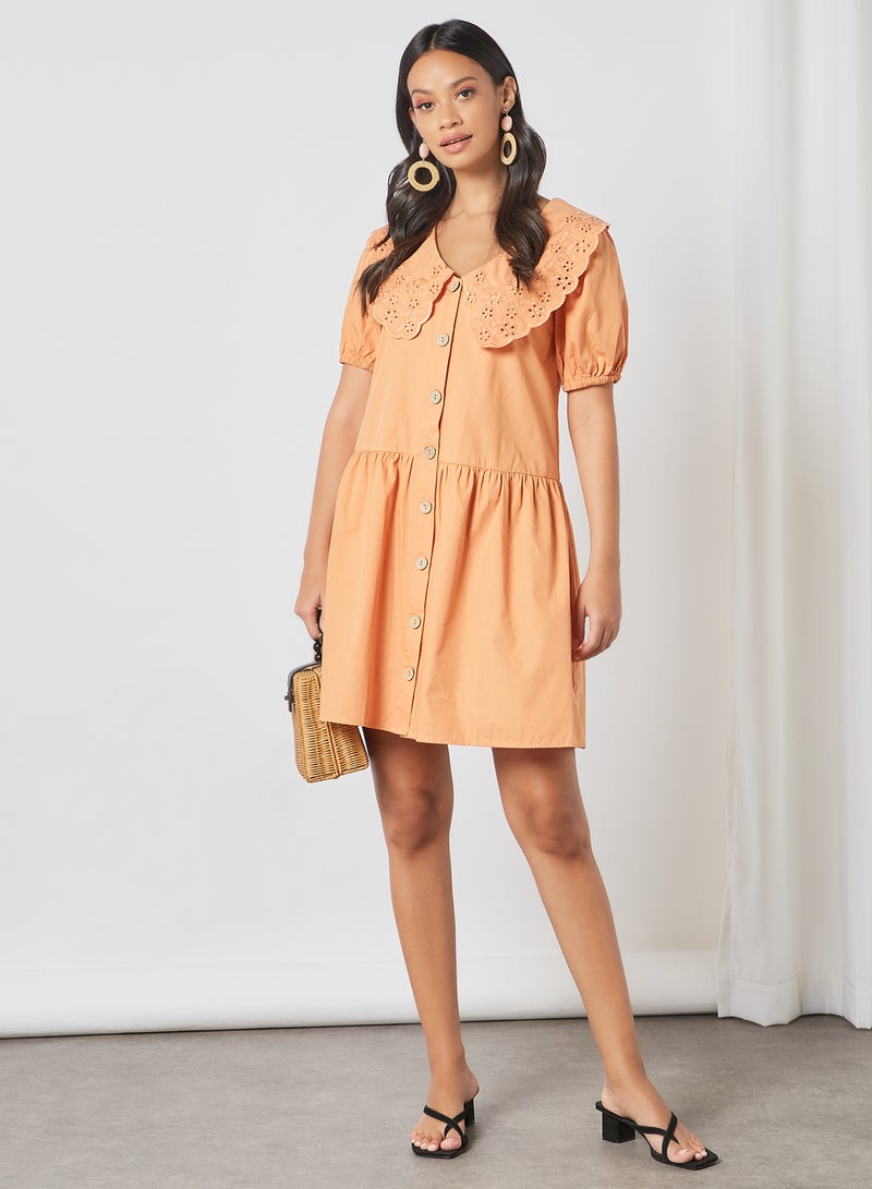 Y.A.S - Broderie Collar Shirt Dress Orange - Image 1